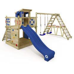 Wickey - tour de jeux en bois Smart Surf avec balançoire et toboggan, tour d'escalade avec bac à sable, échelle et accessoires de jeu – anthracite