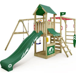 Aire de jeu pour enfant - WICKEY Smart Baboon - Cadre descalade avec balançoire et toboggan vert