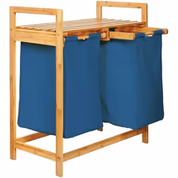 Panier à Linge en Bambou - LUMALAND - 73 x 64 x 33 cm - 2 Poches Amovibles en coton - Bleu