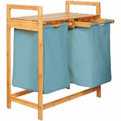 Lumaland Panier à Linge en Bambou 73 x 64 x 33 cm - 2 Poches Amovibles - bébé bleu - Corbeille de Rangement