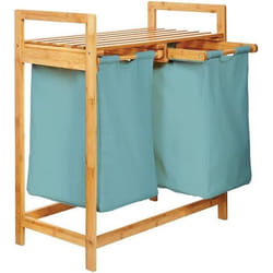Lumaland Panier à Linge en Bambou 73 x 64 x 33 cm - 2 Poches Amovibles - bébé bleu - Corbeille de Rangement