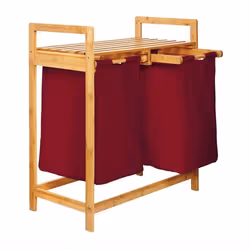 Lumaland Panier à Linge en Bambou 73 x 64 x 33 cm - 2 Poches Amovibles - rouge foncé - Corbeille de Rangement