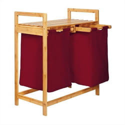 Lumaland Panier à Linge en Bambou 73 x 64 x 33 cm - 2 Poches Amovibles - rouge foncé - Corbeille de Rangement