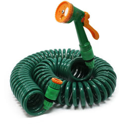 Wiltec - Tuyau d'arrosage en spirale – Longueur 15 m – Extensible – avec Buse Multijets 5 modes – Flexible de jardin pour Maison et Jardin –