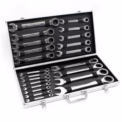 Set de clés de 22 pièces avec un coffret de transport Clé forgée et revêtue de nickel Taille de la clé 6–32 mm Clé avec cliqu ...