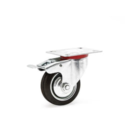 Wiltec - Roulette pivotante Blocage double – ø 75 mm – Capacité 50 kg – en Caoutchouc – Roue avec Frein et Plaque de montage – Transport Appareil
