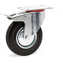Wiltec - Roulette pivotante Blocage double – ø 125 mm – Capacité 100 kg – en Caoutchouc – Roue avec Frein et Plaque de montage – Transport Appareil