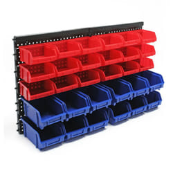 Tagère murale avec 30 Bacs à bec – 650 x 20 x 380 mm – En pp – Boîtes de rangement pour atelier – Combinaison murale – Bac empilable Atelier Garage