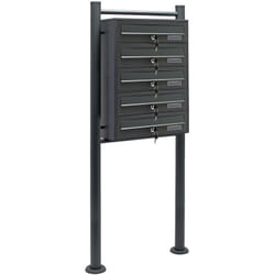 Wiltec Boîte aux lettres sur pieds Gris anthracite 513 x 270 x 1500 mm, avec 5 Compartiments verrouillables et Porte-nom, Revêtement en poudre, pour