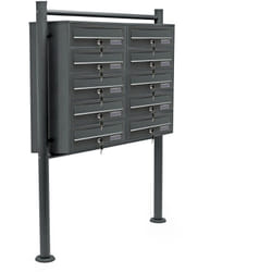 Boîte aux lettres sur pieds Gris anthracite 898 x 270 x 1500 mm, avec 10 Compartiments verrouillables 2x5 et Porte-nom, Revêtement en poudre, pour