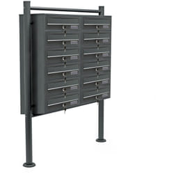 Wiltec - Boîte aux lettres sur pieds Gris anthracite 898 x 270 x 1500 mm, avec 12 Compartiments verrouillables 2x6 et Porte-nom, Revêtement en