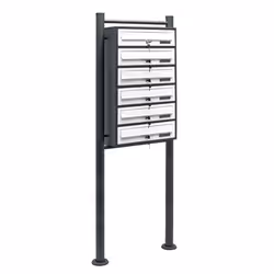 Bloc 6 Boite aux lettres Pied de support revêtement poudre Anthracite-Blanc 2 Clés par compartiment - 61761