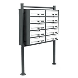 Wiltec Boîte aux lettres sur pieds Gris anthracite/Blanche 898 x 270 x 1500 mm, avec 10 Compartiments verrouillables 2x5 et Porte-nom, Revêtement en