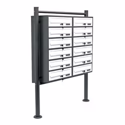 Bloc 12 Boite aux lettres Pied de support revêtement poudre Anthracite-Blanc 2 Clés par compartiment - 61765