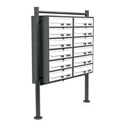 Bloc 12 Boite aux lettres Pied de support revêtement poudre Anthracite-Blanc 2 Clés par compartiment - 61765