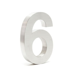Wiltec - Plaque Numéro Maison Chiffre '6' 3D, 130 x 30 x 200 mm, Acier inoxydable, Résistant aux intempéries, Matériel fixation inclus