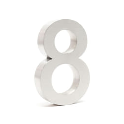 Wiltec - Plaque Numéro Maison Chiffre '8' 3D, 130 x 30 x 200 mm, Acier inoxydable, Résistant aux intempéries, Matériel fixation inclus