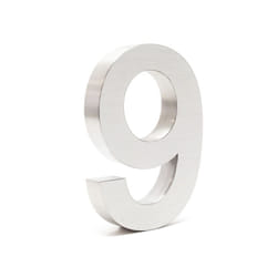 Wiltec Plaque Numéro Maison Chiffre "9" 3D, 130 x 30 x 200 mm, Acier inoxydable, Résistant aux intempéries, Matériel fixation inclus