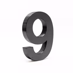 Wiltec Plaque Numéro Maison 9 Anthracite Acier galvanisé 130x30x200mm Arial 3D