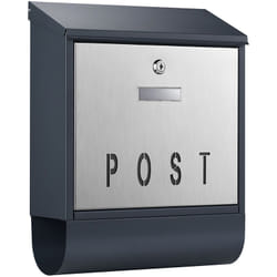 Wiltec - Boîte aux lettres murale ou sur pied design & Porte-journaux V38, Verrouillable, Gris anthracite, Acier, 305 x 105 x 385 mm, Fente,