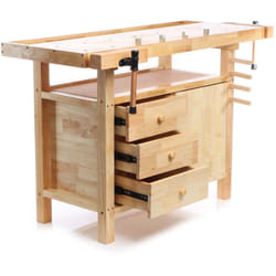 Wiltec - tabli en bois 126x50x84cm Banc avec Pinces de serrage Crochets Tiroirs Compartiment outils