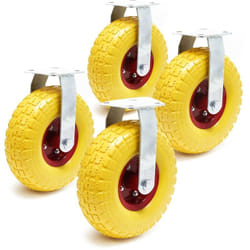 Wiltec - Kit de 4 roulettes fixes de transport – ø 265 mm – Capacité de charge max. 150 kg – Roue increvable en pu jaune – avec Jantes en métal –
