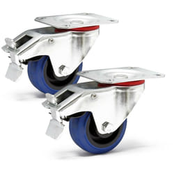 Wiltec - Jeu 2x Roulette pivotante en plastique – ø 80 mm – Capacité de charge 100 kg – Roue avec blocage total et Plaque de montage – Transport