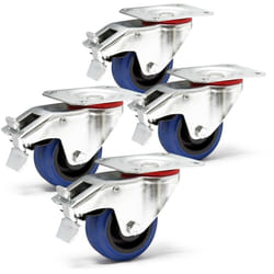 Wiltec Jeu 4x Roulette pivotante en plastique – Ø 80 mm – Capacité de charge 100 kg – Roue avec blocage total et Plaque de montage – Transport