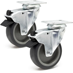 Wiltec - Jeu 2x Roulette pivotante en caoutchouc – ø 75 mm – Capacité de charge 75 kg – Roue avec Frein et Plaque de montage – Transport Appareil
