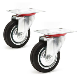 Wiltec - Kit de 2 Roulettes pivotantes en caoutchouc plein – ø 75 mm – Capacité de charge 50 kg – Roue avec Jante en métal et Plaque de montage –
