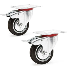 Wiltec Jeu 2x Roulette pivotante Blocage double – Ø 75 mm – Capacité 50 kg – en Caoutchouc – Roue avec Frein et Plaque de montage – Transport