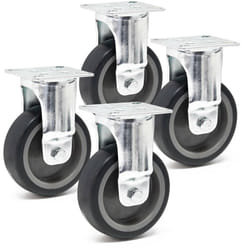 Wiltec - Kit de 4 Roulettes fixes – ø 75 mm – Capacité de charge 75 kg – Roue en plastique gris avec Plaque de montage – Dispositif de transport,