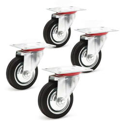 Wiltec - Kit de 4 Roulettes pivotantes en caoutchouc plein – ø 75 mm – Capacité de charge 50 kg – Roue avec Jante en métal et Plaque de montage –