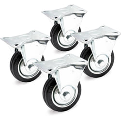 Wiltec - Kit de 4 Roulettes fixes – ø 75 mm – Capacité de charge 50 kg – Roue en caoutchouc avec Plaque de montage et Jante métallique – Dispositif