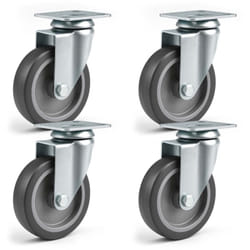 Wiltec - Jeu 4x Roulette pivotante en caoutchouc – ø 100 mm – Capacité de charge 80 kg – Roue sans Frein, avec Plaque de montage – Transport Appareil