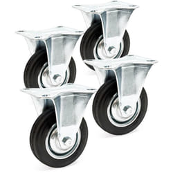 Wiltec - Kit de 4 Roulettes fixes – ø 100 mm – Capacité de charge 70 kg – Roue en caoutchouc avec Plaque de montage et Jante métallique – Dispositif