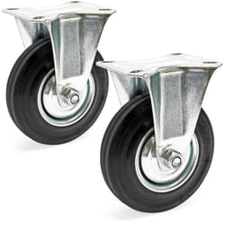 Wiltec - Kit de 2 Roulettes fixes – ø 125 mm – Capacité de charge 100 kg – Roue en caoutchouc avec Plaque de montage et Jante métallique – Dispositif