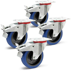 Wiltec - Jeu 4x Roulette pivotante en plastique – ø 160 mm – Capacité de charge 300 kg – Roue avec blocage total et Plaque de montage – Transport