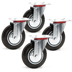 Wiltec - Kit de 4 Roulettes pivotantes en caoutchouc plein – ø 160 mm – Capacité de charge 130 kg – Roue avec Jante en métal et Plaque de montage –