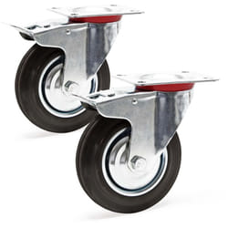 Wiltec - Jeu 2x Roulette pivotante Blocage double – ø 200 mm – Capacité 150 kg – en Caoutchouc – Roue avec Frein et Plaque de montage – Transport