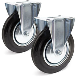 Wiltec - Kit de 2 Roulettes fixes – ø 200 mm – Capacité de charge 150 kg – Roue en caoutchouc avec Plaque de montage et Jante métallique – Dispositif