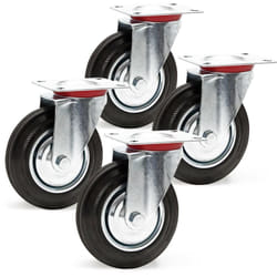 Wiltec - Kit de 4 Roulettes pivotantes en caoutchouc plein – ø 200 mm – Capacité de charge 150 kg – Roue avec Jante en métal et Plaque de montage –
