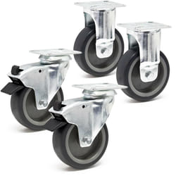 Wiltec - Kit de 4 Roulettes – ø 75 mm – Capacité de charge 75 kg – 2 x Roulette pivotante, 2 x Roulette fixe – Roue en caoutchouc avec Plaque de