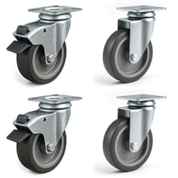 Wiltec - Jeu 4x Roulette pivotante en caoutchouc – ø 75 mm – Capacité de charge 75 kg – 2x Roue sans Frein, 2x avec Frein, Plaque de montage –