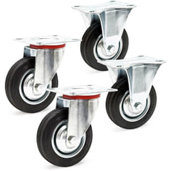Wiltec - Kit de 4 Roulettes – ø 100 mm – Capacité 70 kg – 2x Roulette pivotante, 2 x Roulette fixe – Roue en caoutchouc avec Plaque de montage Jante