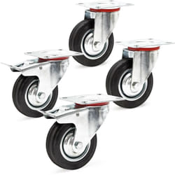Wiltec - Kit 4x Roulette – 2x Pivotantes double arrêt et 2x Pivotantes – Diamètre 100 mm – Capacité 70 kg/roue – Charge lourde, Caoutchouc plein
