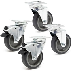 Wiltec - Kit de 4 Roulettes – ø 100 mm – Capacité de charge 80 kg – 2 x Roulette pivotante, 2 x Roulette fixe – Roue en caoutchouc avec Plaque de