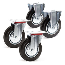 Kit Roulettes 200mm 150kg/roue 2x Pivotantes 2x Fixes Charge lourde Caoutchouc plein Transport Meuble