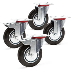 Wiltec - Kit 4x Roulette – 2x Pivotantes double arrêt et 2x Pivotantes – Diamètre 200 mm – Capacité 150 kg/roue – Charge lourde, Caoutchouc plein
