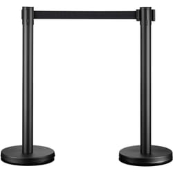 Wiltec - 2x Poteau de guidage Noir Acier fin 320 x 70 x 90 mm 10Kg Sangle rétractable 200 cm Épaisseur 0,4 mm Barrière Sécurité Événements Sport